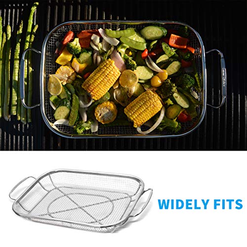 Grill Basket, Stainless Steel Grill Accessories Vegetables Grilling Basket BBQ Basket Barbecue Veggies Charcoal Grilling Topper Cookware for Outdoor Grill