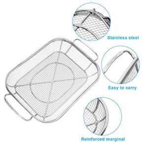 Grill Basket, Stainless Steel Grill Accessories Vegetables Grilling Basket BBQ Basket Barbecue Veggies Charcoal Grilling Topper Cookware for Outdoor Grill