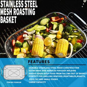 Grill Basket, Stainless Steel Grill Accessories Vegetables Grilling Basket BBQ Basket Barbecue Veggies Charcoal Grilling Topper Cookware for Outdoor Grill