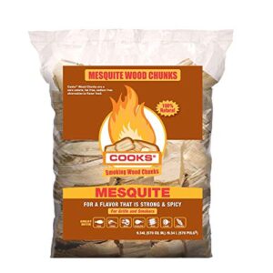 cooks bbq products mesquite wood chunks- kiln dried for smokers, charcoal and gas bbq grills, 570 cubic inches/8 lbs, made in the usa