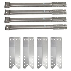 4-Pack BBQ Gas Grill Tube Burner & Heat Shield Plate Tent Replacement Parts for Kenmore 122.16641901 - Compatible Barbeque Stainless Steel Pipe Burners & Flame Tamer, Guard, Deflector, Flavorizer Bar