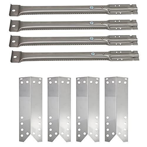 4-Pack BBQ Gas Grill Tube Burner & Heat Shield Plate Tent Replacement Parts for Kenmore 122.16641901 - Compatible Barbeque Stainless Steel Pipe Burners & Flame Tamer, Guard, Deflector, Flavorizer Bar