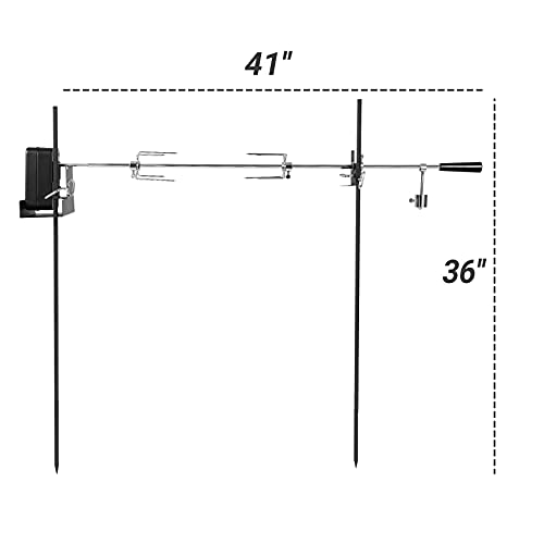 onlyfire Barbecue Rotating Cordless Dual Post Open Fire Spit Rotisserie Grill System with 38 Inch Spit Rod