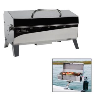 kuuma stow and go propane tabletop and mountable grill – stainless steel gas grill with foldable legs | great for camping, boating, picnics, barbeques & more |13,000 btus – (58130)