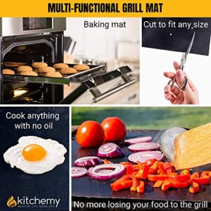 BBQ Grill Mat for Outdoor Grills - 2023 Upgraded Model With Holes - Set of 2 Non Stick Heavy Duty Reusable and Dishwasher Safe Black Mesh Topper Pads - Easy Clean on Gas Charcoal Electric Grills