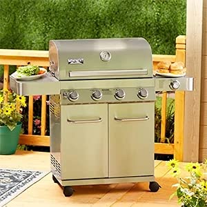 Monument Grills Larger 4-Burner Propane Gas Grills Stainless Steel Cabinet Style with Rotisserie Kit