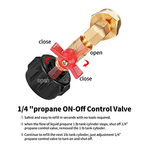 Propane Refill Elbow Adapter for 1 LB Tanks, QCC1 90 Degrees Refill Pressure Adapter with ON/Off Control Valve Gas Cylinder Tank Propanes Bottle Connector for Camping Grill Bottle Tank 2.5-20LBS