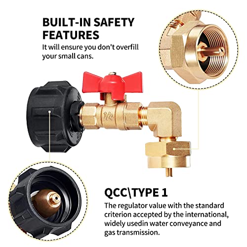 Propane Refill Elbow Adapter for 1 LB Tanks, QCC1 90 Degrees Refill Pressure Adapter with ON/Off Control Valve Gas Cylinder Tank Propanes Bottle Connector for Camping Grill Bottle Tank 2.5-20LBS