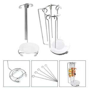 Hemoton 2 Sets BBQ Skewer Set Brazilian Barbecue Skewer Stand Stainless Steel Barbecue Skewers Holder Stand Rack for Chicken Sausage Meat