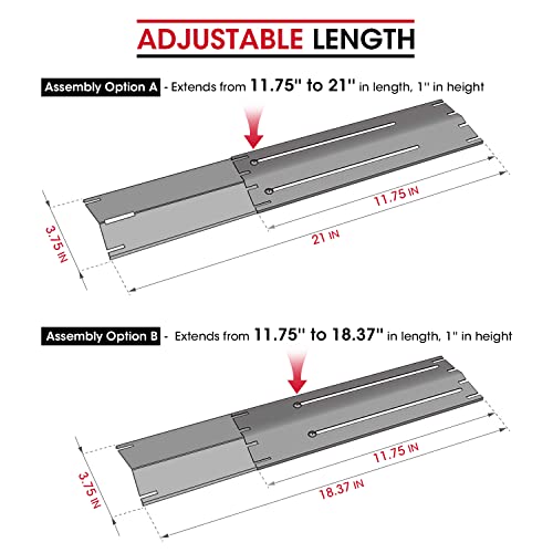 Unicook Grill Heat Plate 4 Pack, Heavy Duty Stainless Steel Heat Shield Replacement Parts, Adjustable BBQ Flame Tamer, Burner Cover, Flavorizer Bar for Gas Grill, Extend from 11.75" up to 21" Length