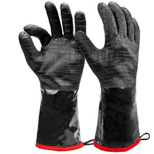 grilling gloves heat resistant bbq gloves – heat resistant gloves for cooking – long sleeve bbq gloves for smoker – textured bbq grill gloves easily handle hot food – 14 inch extra large oven gloves
