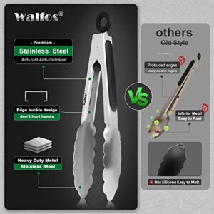 Walfos Kitchen Small Tongs - 7 inch Heavy Duty Mini Food Tongs, Stainless Steel and Non-Slip Heat Resistant Handle - Great for Cooking, Salad, Grilling and Barbecue，3 Piece