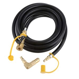 12ft quick-connect rv propane extension hose, low pressure quick disconnect propane hose with 1/4″ safety shutoff valve and 1/4″ male full flow plug and elbow adapter, for blackstone 17″/22″ griddles