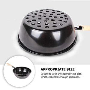 Hemoton Charcoal Burner Hookah Coal Burner Charcoal Starter Charcoal Burning Pot Hookah Bowl Barbecue Charcoal Burning Tool with Wodden Handle for Shisha Camping BBQ Black