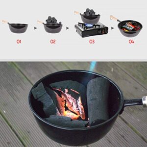 Hemoton Charcoal Burner Hookah Coal Burner Charcoal Starter Charcoal Burning Pot Hookah Bowl Barbecue Charcoal Burning Tool with Wodden Handle for Shisha Camping BBQ Black