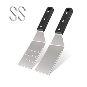 leonyo griddle metal spatula set of 2, food grade griddle accessories – stainless steel pancake hamburger turner flipper for flat top cast iron bbq hibachi cooking, dishwasher safe