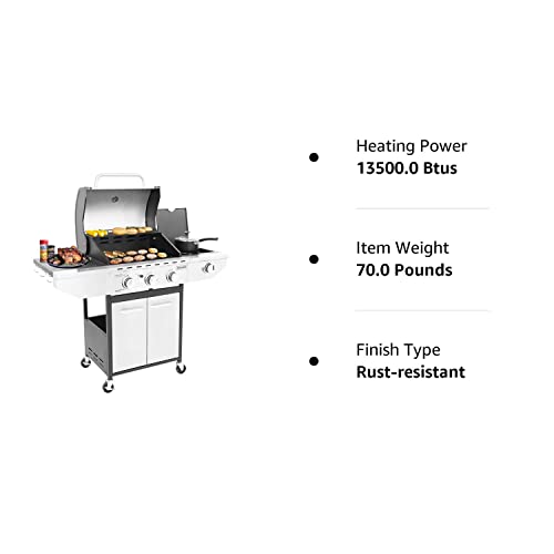 Outdoor Propane Gas Grill 3-Burner with Side Burner,Cabinet Grill for BBQ,Stainless Steel