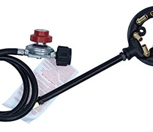 METER STAR 41,000 BTU 10 Jets Homemade Cast Iron Burner Assembly Flame Control System and High Pressure Regulator with Hose for DIY Forge Pizza Oven Turkey Fryer Accessories