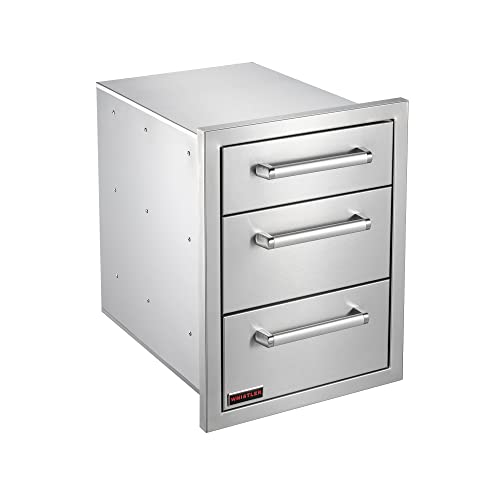 WHISTLER Stainless Steel Built in Access Triple Drawers for Outdoor Kitchen BBQ Island Storage,L 16.5" x W 21.9" x H 22"