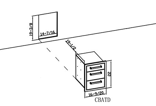 WHISTLER Stainless Steel Built in Access Triple Drawers for Outdoor Kitchen BBQ Island Storage,L 16.5" x W 21.9" x H 22"