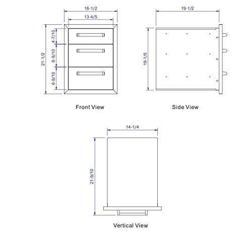 WHISTLER Stainless Steel Built in Access Triple Drawers for Outdoor Kitchen BBQ Island Storage,L 16.5" x W 21.9" x H 22"