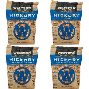 western premium bbq 180 cubic inch hickory barbecue flavorful heat treated grilling smoking wood chips for charcoal gas and electric grills (4 pack)