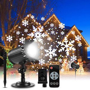 christmas projector lights outdoor, greenclick upgraded rotating snowflake projector with remote timer ip65 waterproof led christmas snowfall projection lamp for xmas holiday house decoration, 16.4ft