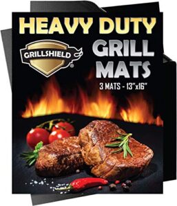 grillshield – 3 heavy duty 600 degree grill and bake mats – 13 x 16 inches non stick mats for bbq & baking, reusable and easy to clean