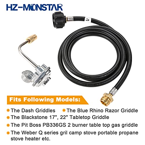 6FT Propane Adapter Hose with Gas Regulator, 1lb to 20lb Converter Compatible with Blackstone 17" 22" Tabletop Griddle, Blue Rhino Razor Griddle, Pit Boss PB336GS 2 Burner Table top Gas Griddle