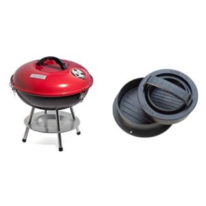 cuisinart grill bundle – portable charcoal grill, 14″ (red) & 3-in-1 stuffed burger press (black)