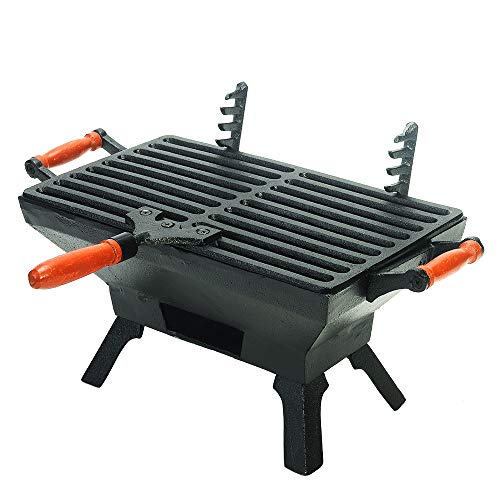 Sungmor Small Rectangle Cast Iron Charcoal Grill Stove, 12.4 by 6.8 Inch, Heavy Duty Tabletop BBQ Grill, Indoor Outdoor Portable Steak Chicken Meat Cooker, Camping Picnic Party Barbecue Smoker Grill