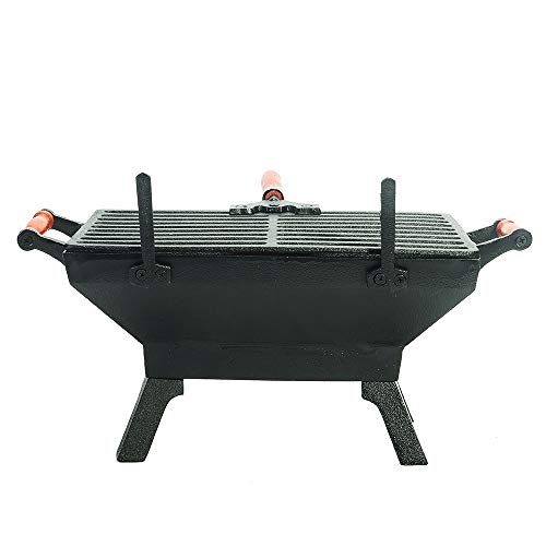 Sungmor Small Rectangle Cast Iron Charcoal Grill Stove, 12.4 by 6.8 Inch, Heavy Duty Tabletop BBQ Grill, Indoor Outdoor Portable Steak Chicken Meat Cooker, Camping Picnic Party Barbecue Smoker Grill