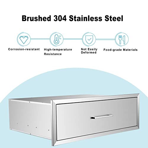 TELAM Outdoor Kitchen Drawer W30 X D20 X H10 Inches Stainless Steel One Huge Drawers for BBQ and Outdoor Kitchen