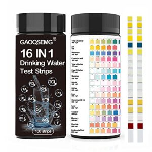 16-in-1 water test kits,drinking water test strips,tap and well water testing strips,easy fast testing for hardness,ph,nitrate,iron,copper and more (100 strips)