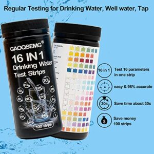 16-in-1 Water Test Kits,Drinking Water Test Strips,Tap and Well Water Testing Strips,Easy Fast Testing for Hardness,pH,Nitrate,Iron,Copper and More (100 Strips)