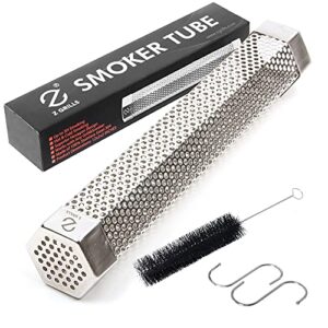 z grills pellet smoker tube with 2 hooks and brush, 12″ bbq billowing smoke mesh stainless steel for cold/hot smoking