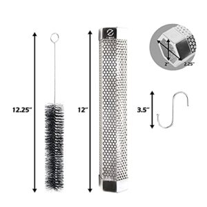 Z GRILLS Pellet Smoker Tube with 2 Hooks and Brush, 12" BBQ Billowing Smoke Mesh Stainless Steel for Cold/Hot Smoking