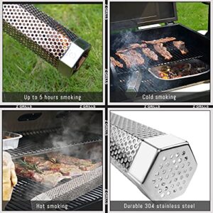 Z GRILLS Pellet Smoker Tube with 2 Hooks and Brush, 12" BBQ Billowing Smoke Mesh Stainless Steel for Cold/Hot Smoking