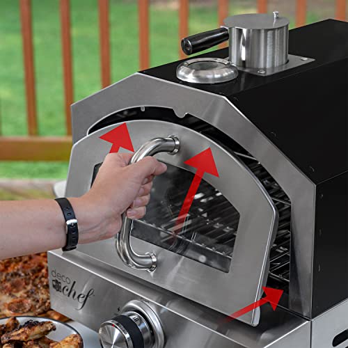 Deco Chef Portable Outdoor Pizza Oven and Grill with Propane Gas CSA Approved Regulator and Hose, Includes Pizza Peel, Stone, Built-In Thermometer, and Grill Rack, Black