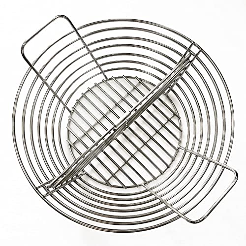 GRILLJOB Lump Charcoal Fire Basket with Divider Stainless Steel Grill Ash Baskets Fits 18" Big Green Egg Accessories, Kamado Joe Classic Large Green Egg Basket Replacement