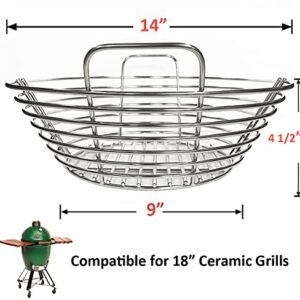 GRILLJOB Lump Charcoal Fire Basket with Divider Stainless Steel Grill Ash Baskets Fits 18" Big Green Egg Accessories, Kamado Joe Classic Large Green Egg Basket Replacement