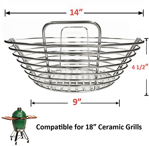 GRILLJOB Lump Charcoal Fire Basket with Divider Stainless Steel Grill Ash Baskets Fits 18" Big Green Egg Accessories, Kamado Joe Classic Large Green Egg Basket Replacement