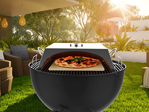 Outdoor Stainless Steel Grill Top Pizza Oven Kit with 12" Cordierite Pizza Baking Stone, Pizza Peel, Pizza Roller Cutter, Built-in Thermometer