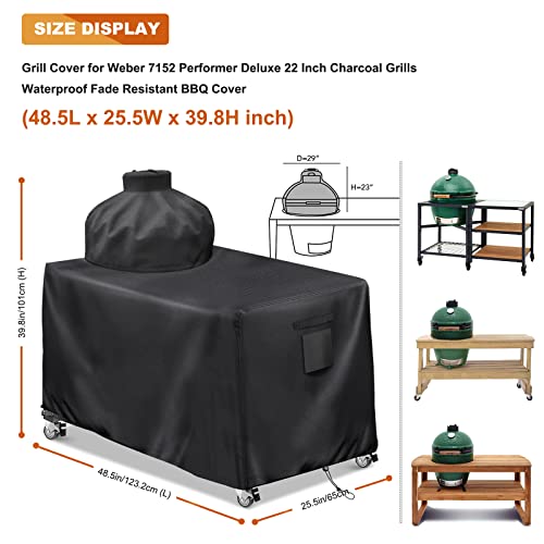 Big Green Egg Table Cover 60 Inch Ceramic BBQ Grill Cover,600D Heavy Duty Green Egg Cover, UV & Dust & Rip & Fading Resistant,Black (60" Lx27 Wx31 H)