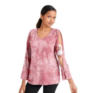 Care+Wear Arm Access Dialysis Shirts for Women – PICC Line Access Shirt with Two-Way Zipper for Easy Access (Pink Sky, L)