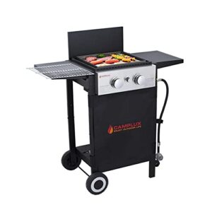 camplux flat top gas grill, 22,000 btu barbecue grill, propane griddle grill combo, 2 burner griddle with lid, bbq grill for outdoor cooking, camping, backyard parties, rv travel