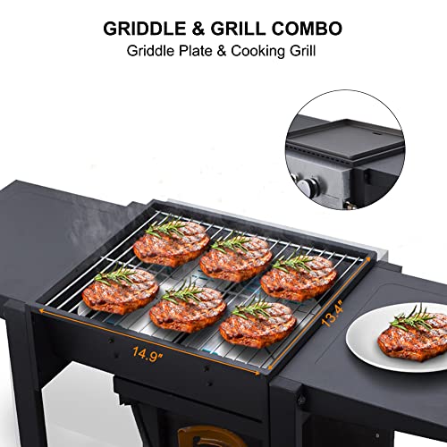 Camplux Flat Top Gas Grill, 22,000 BTU Barbecue Grill, Propane Griddle Grill Combo, 2 Burner Griddle with Lid, BBQ Grill for Outdoor Cooking, Camping, Backyard Parties, RV Travel