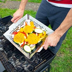 Mountain Grillers Veggie Grill Basket - Heavy Duty Vegetable Grilling Basket also for Fish Meat and Shrimp - Suitable for All Grills BBQ & Smokers - Stainless Steel - 12 Inch vegetable bbq pan