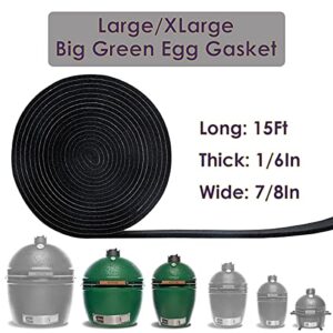 BONPAZ Large/XLarge Big Green Egg Gasket Replacement, High-Temp Seal Gasket for Smoker - High Temp Material, Not Need to Cut, 15Ft Long, 7/8" Wide, 1/6" Thick, Black