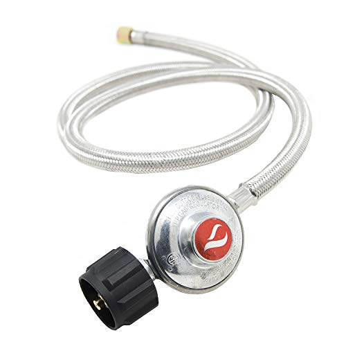 GasOne 2107-05 for Most LP Gas Grill, Heater Propane Regulator 5 Feet Steel Hose with, Silver